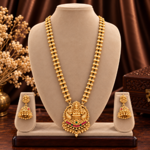 Lakshmi Peacock Temple long haram set with jhumka earrings